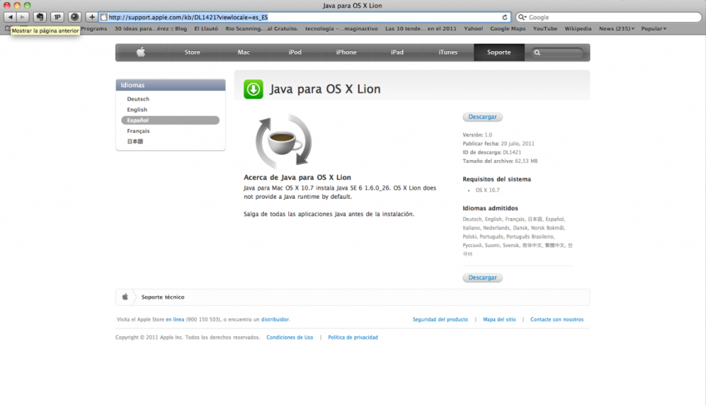 Instalando Java en Mac OS Lion