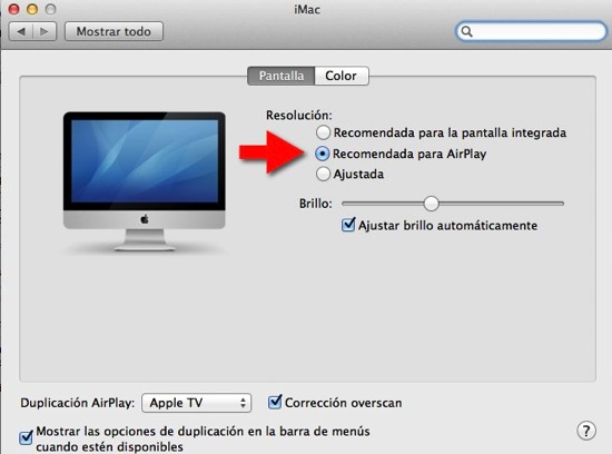 Configura la pantalla para que se ajuste a Apple TV