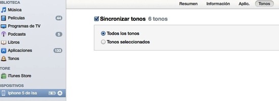 Sincroniza los tonos desde iTunes a tu iPhone