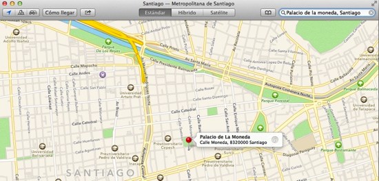 Aplicación Mapas para OS X