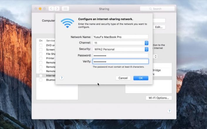 Crear punto de acceso en la Mac