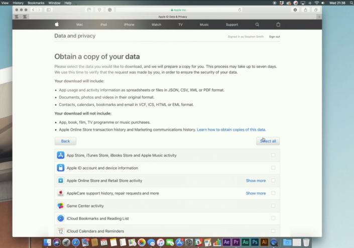 descargar tu información personal desde Apple